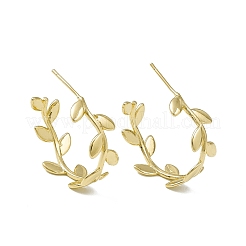 Boucles d'oreilles en feuille de laiton plaquées en rack&nbsp;EJEW-F294-03G