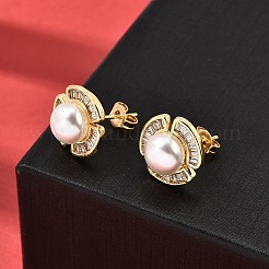 Aretes de circonita cúbica transparente con micropavé de latón y flores&nbsp;EJEW-A135-22G