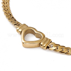 Halskette mit ausgehöhltem Herzanhänger aus Edelstahl 304 mit kubanischen Gliederketten für Damen&nbsp;LS-NJEW-P269-01G
