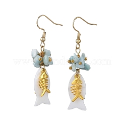 Ohrringe aus natürlichen Fischschalen und Larimar-Spänen&nbsp;EJEW-JE07166