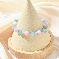 Pulseras elásticas de cuentas de aguamarina natural y kunzita para mujer&nbsp;BJEW-JB14006