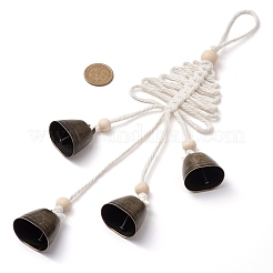 Adornos colgantes de madera y campanas de hierro y cordón de algodón para árbol de Navidad&nbsp;HJEW-TA00317