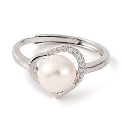 Herz plattiert 925 Sterling Silber klare Zirkonia verstellbare Ringe&nbsp;RJEW-C110-05P