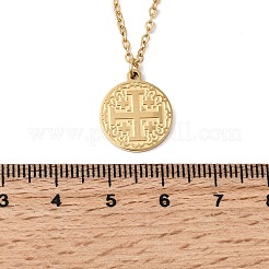 Colliers avec pendentif médaille en acier inoxydable 304 et croix de Jérusalem&nbsp;NJEW-D349-01G