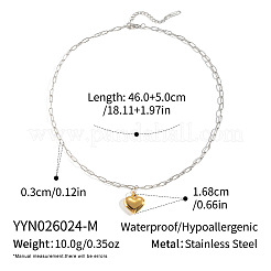 Colliers pour femmes avec pendentif cœur en acier inoxydable 304 bicolore et chaîne trombone&nbsp;HT9528