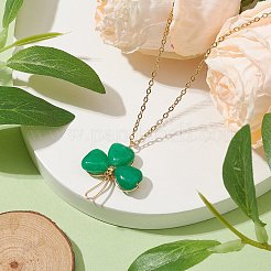 Halskette mit Kleeblatt-Anhänger aus natürlicher malaysischer Jade&nbsp;NJEW-JN05023-02