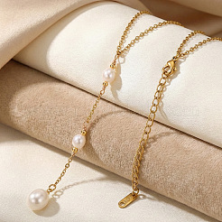 Verstellbare dreifache Lariat-Halskette mit ovaler Quaste aus Kunstperlen und Edelstahl 304 für Damen&nbsp;UT5440-1