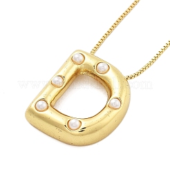Collares de cadena con colgante de letra de perla de latón y plástico para mujer&nbsp;NJEW-U017-01G-04