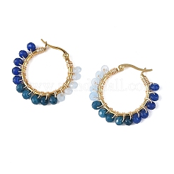 Boucles d'oreilles créoles en acier inoxydable 201 et perles rondelles en jade naturel teint de Malaisie&nbsp;EJEW-JE07415-02