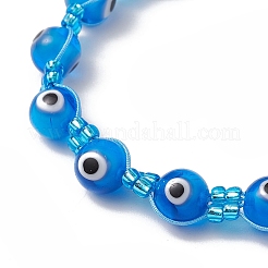 Bracelets tressés en perles de verre contre le mauvais œil pour hommes et femmes&nbsp;BJEW-MZ00160-04