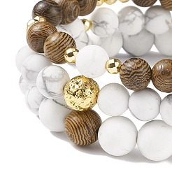 Ensemble de bracelets extensibles en bois de wengé naturel et roche de lave et howlite synthétique de 3 pièces 3 styles&nbsp;BJEW-JB08508