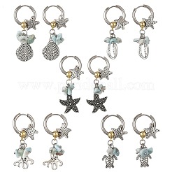 Pendientes colgantes de virutas de larimar natural del océano&nbsp;EJEW-JE07423