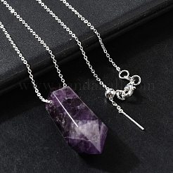 Collane con pendente a forma di proiettile sfaccettato con punta terminale doppia in ametista naturale&nbsp;NJEW-C080-01P-02