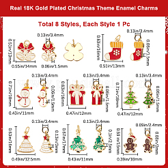 8 Stück 8 Stile Weihnachts-Themen echte 18k vergoldete Messing Emaille Charms&nbsp;KK-BBC0014-99