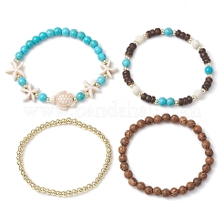 Ensemble de bracelets extensibles en perles synthétiques turquoise&nbsp;BJEW-JB10720