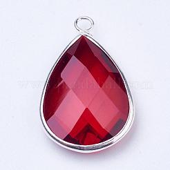 Silberfarbene Tropfenanhänger aus Messingglas&nbsp;GLAA-M006-A-09S