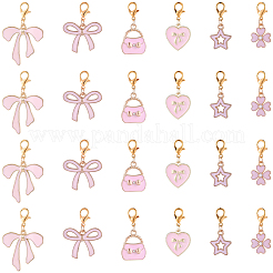 30 pz 6 stili di decorazioni pendenti in lega smaltata rosa&nbsp;HJEW-BM00017
