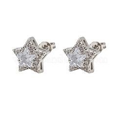 Orecchini a bottone in ottone con zirconi chiari e micro pavè&nbsp;LS-EJEW-Z128-01P-01