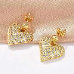Orecchini pendenti in zircone chiaro con micro pavè di zirconi in ottone&nbsp;EJEW-F359-02G