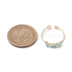 Anello aperto con amazzonite naturale avvolto in filo di rame&nbsp;RJEW-JR00630-01