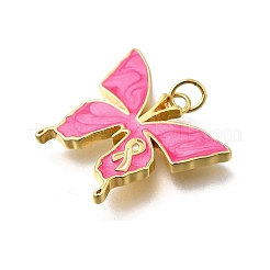 Oktober Brustkrebs rosa Bewusstseinsband Messing Emaille Anhänger&nbsp;KK-G525-10G-01