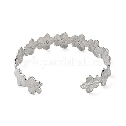 Anlaufgeschützte Armreifen aus 304 Edelstahl mit offener Manschette und Blumenmotiv für Damen&nbsp;BJEW-M316-01P