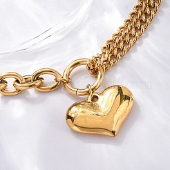 Pulseras con dije de corazón de cadena trenzada y tipo cable de acero inoxidable 304 con revestimiento de iones (IP) para mujer&nbsp;BJEW-H613-01G