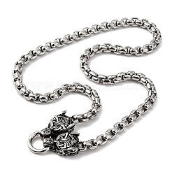 304 Edelstahl Doppel Wolfskopf Anhänger Box Kette Halsketten&nbsp;NJEW-C099-01