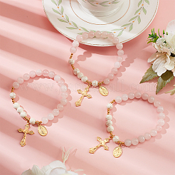 Pulsera elástica con cuentas redondas de cuarzo rosa natural y turquesa sintética&nbsp;BJEW-PH01531-01