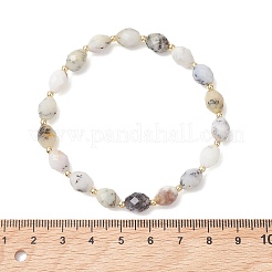 Braccialetti elastici ovali in opale naturale a fiore e perline di ematite sintetica non magnetica galvanizzata per donna&nbsp;BJEW-JB13653