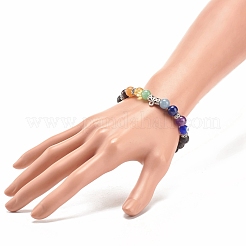Bracelet extensible en pierre de lave naturelle et mélange de pierres et de tubes en alliage avec mauvais œil au chalumeau&nbsp;BJEW-JB08320-02