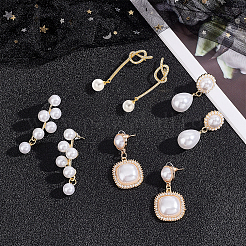 4 paire de boucles d'oreilles pendantes en perles d'imitation en plastique de 4 styles exquis&nbsp;EJEW-AN0002-09