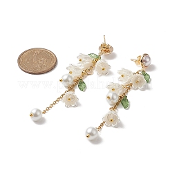 Aretes colgantes de perla de plástico abs y vidrio con flores&nbsp;EJEW-JE05217