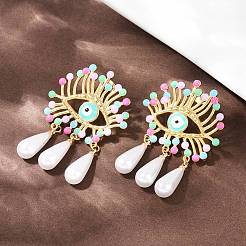 Pendientes colgantes de acero inoxidable 304 con forma de ojo malvado y lágrima.&nbsp;EJEW-A138-07G