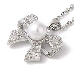 Collane con pendente bowknot in micro pavé di zirconi trasparenti in ottone&nbsp;NJEW-C054-04P