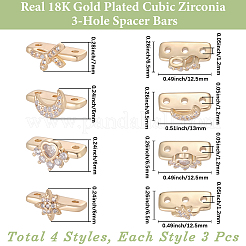 12 Stück 4 Stile Messing Micro Pave klare Zirkonia Spacer Bars&nbsp;KK-BBC0018-95