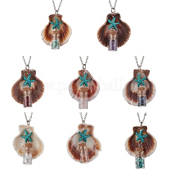 8 pz 8 stili di collana con ciondolo a forma di conchiglia di capesante naturale e stella marina turchese sintetica tinta&nbsp;NJEW-JN05225