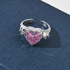 Bagues manchettes ouvertes en laiton pavé de zirconiums cubiques pour femmes&nbsp;RJEW-L343-08P-02