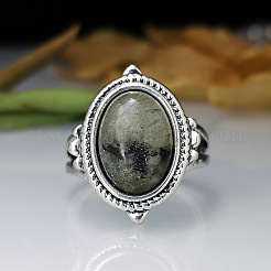 Anelli ovali in lega di zinco con labradorite naturale&nbsp;WG970F5-05