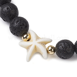 Braccialetti elastici rotondi in pietra lavica naturale decorati con perline&nbsp;BJEW-JB10276-03