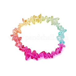 Pulseras elásticas con cuentas de chip de vidrio de color arcoíris para mujer&nbsp;BJEW-JB10778