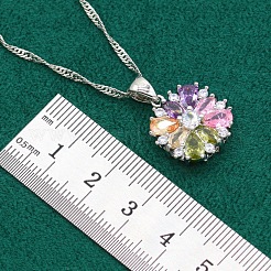 Collane con ciondolo in ottone con pavé di zirconi cubici e orecchini e set di anelli e bracciali a maglie per donna&nbsp;FS-WG38B31-02