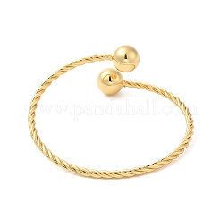 Gestellplattierter Armreif aus gedrehtem Messingseil mit runden Perlen&nbsp;BJEW-M298-14G