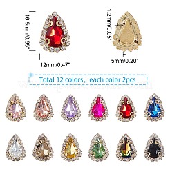 24 Stück 12 Farben Tropfen-Strass zum Aufnähen&nbsp;DIY-GA0005-17