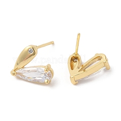 Aretes de circonio cúbico con micro pavé de latón en forma de corazón para el día de san valentín&nbsp;EJEW-F316-16G
