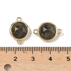 Messing Pavé Natur Labradorit facettiert flach rund Verbinder Charms&nbsp;G-U028-04G-16