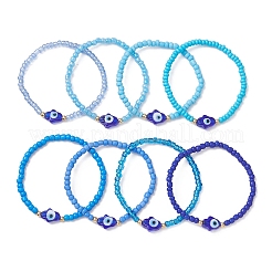 Pulsera elástica de cuentas de vidrio y cuentas de vidrio soplado para mujer (8 unidad).&nbsp;BJEW-MZ00263