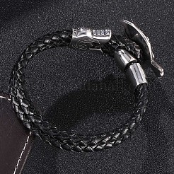 Pulsera de cuero genuino con cordón ancho y cierres de palanca de acero inoxidable&nbsp;PW-WG1D7B5-01