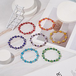 Ensemble de bracelets extensibles 7 pièces 7 couleurs au chalumeau mauvais œil et laiton et verre&nbsp;BJEW-JB08773