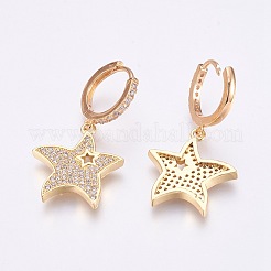 Orecchini a cerchio in ottone zirconi con micro pavé di ottone&nbsp;EJEW-F172-E02-G